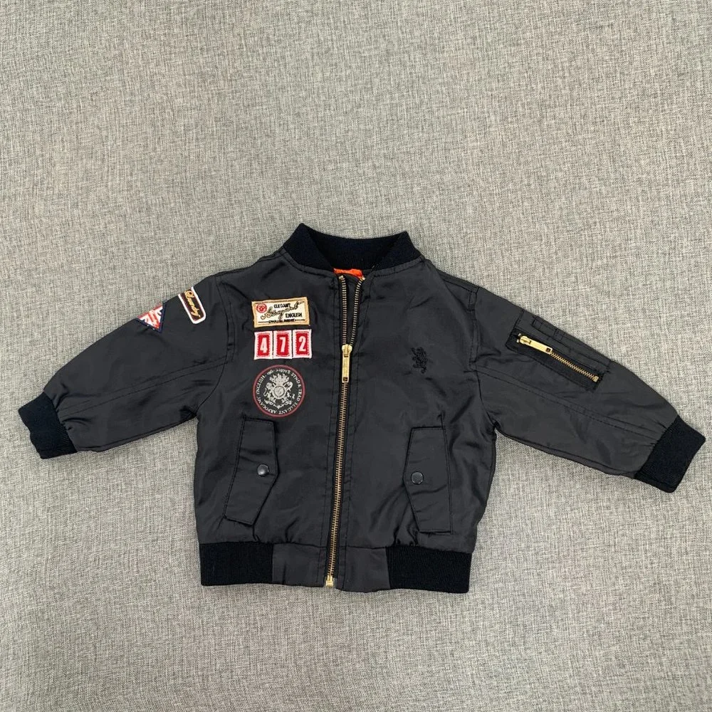 English Laundry Size 2T Kids Zip Up‎ jacket Windbreaker Gray Black Long Sleeve